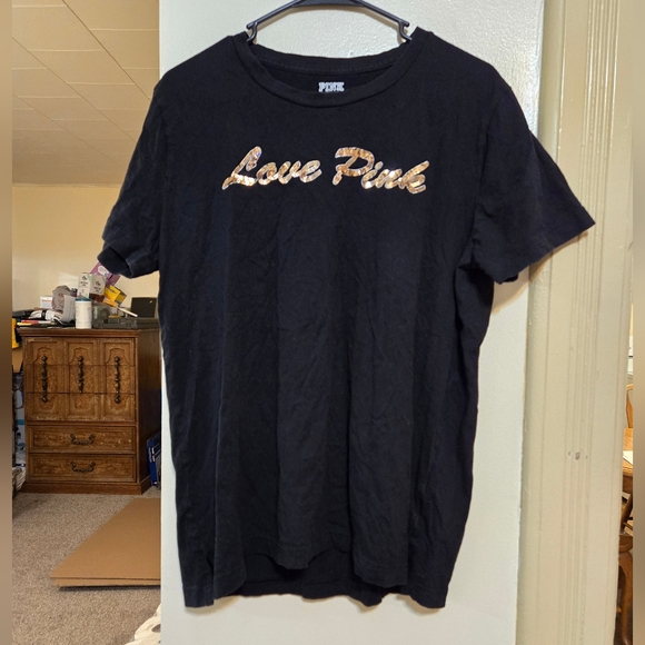 Victoria's Secret PINK gold bling sequins tee size medium in great condition - Picture 1 of 3